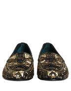 Black Gold Embellished Slip On Loafers Shoes
