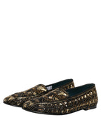 Black Gold Embellished Slip On Loafers Shoes