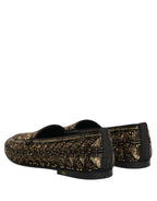 Black Gold Embellished Slip On Loafers Shoes