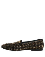 Black Gold Embellished Slip On Loafers Shoes