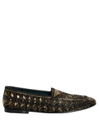 Black Gold Embellished Slip On Loafers Shoes