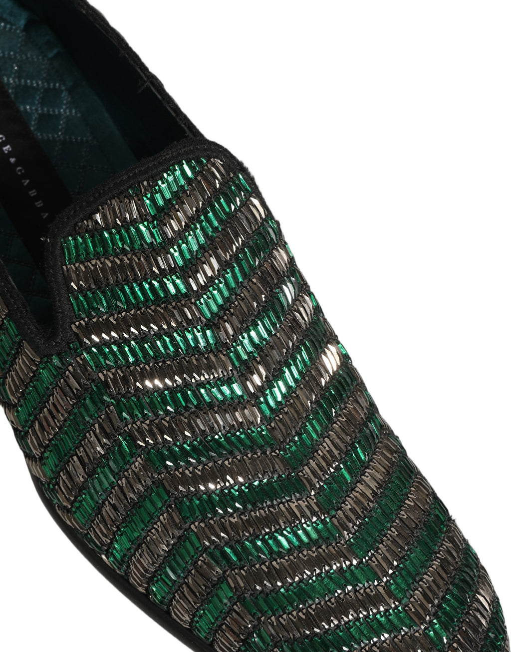 Silver Green Embellished Dress Loafers Shoes