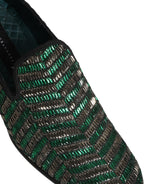 Silver Green Embellished Dress Loafers Shoes