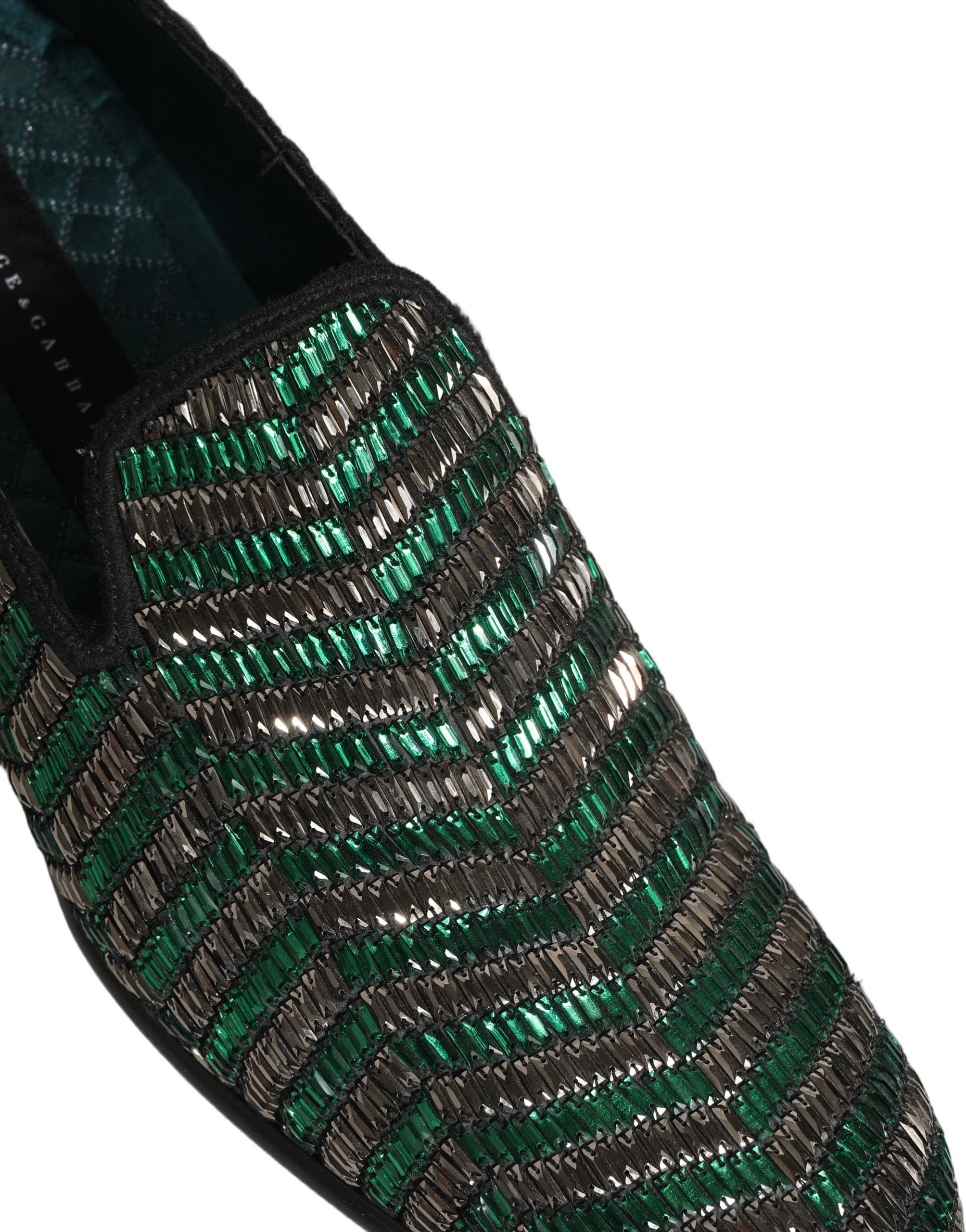 Silver Green Embellished Dress Loafers Shoes