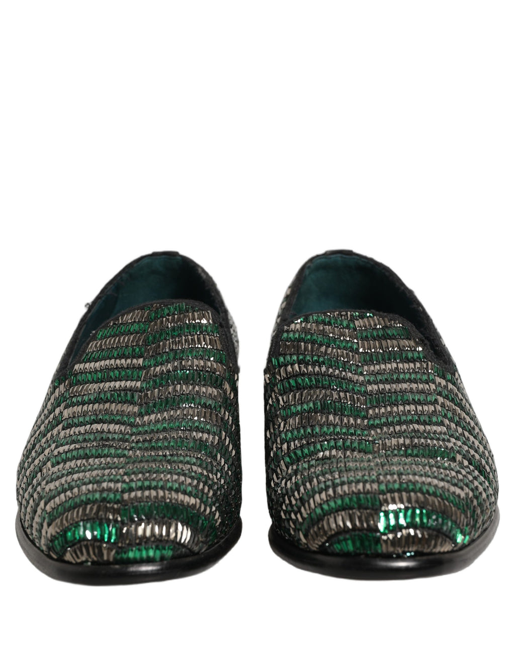 Silver Green Embellished Dress Loafers Shoes
