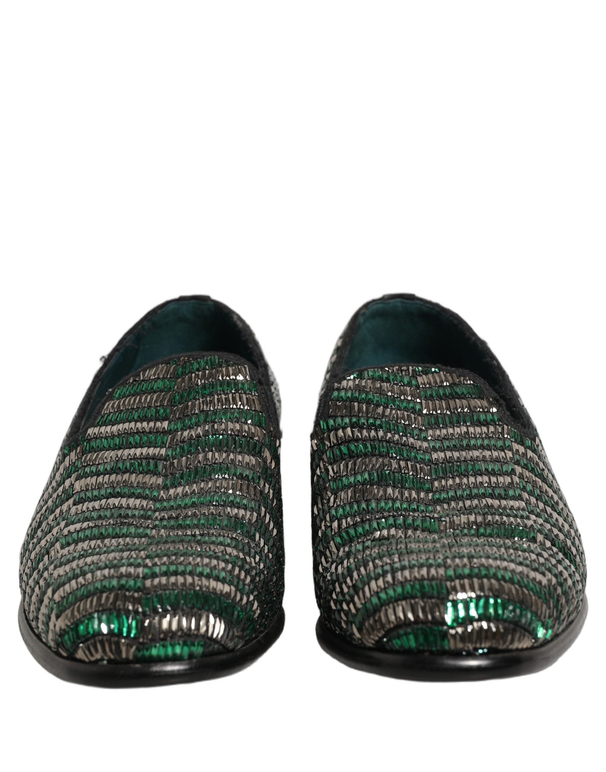 Silver Green Embellished Dress Loafers Shoes