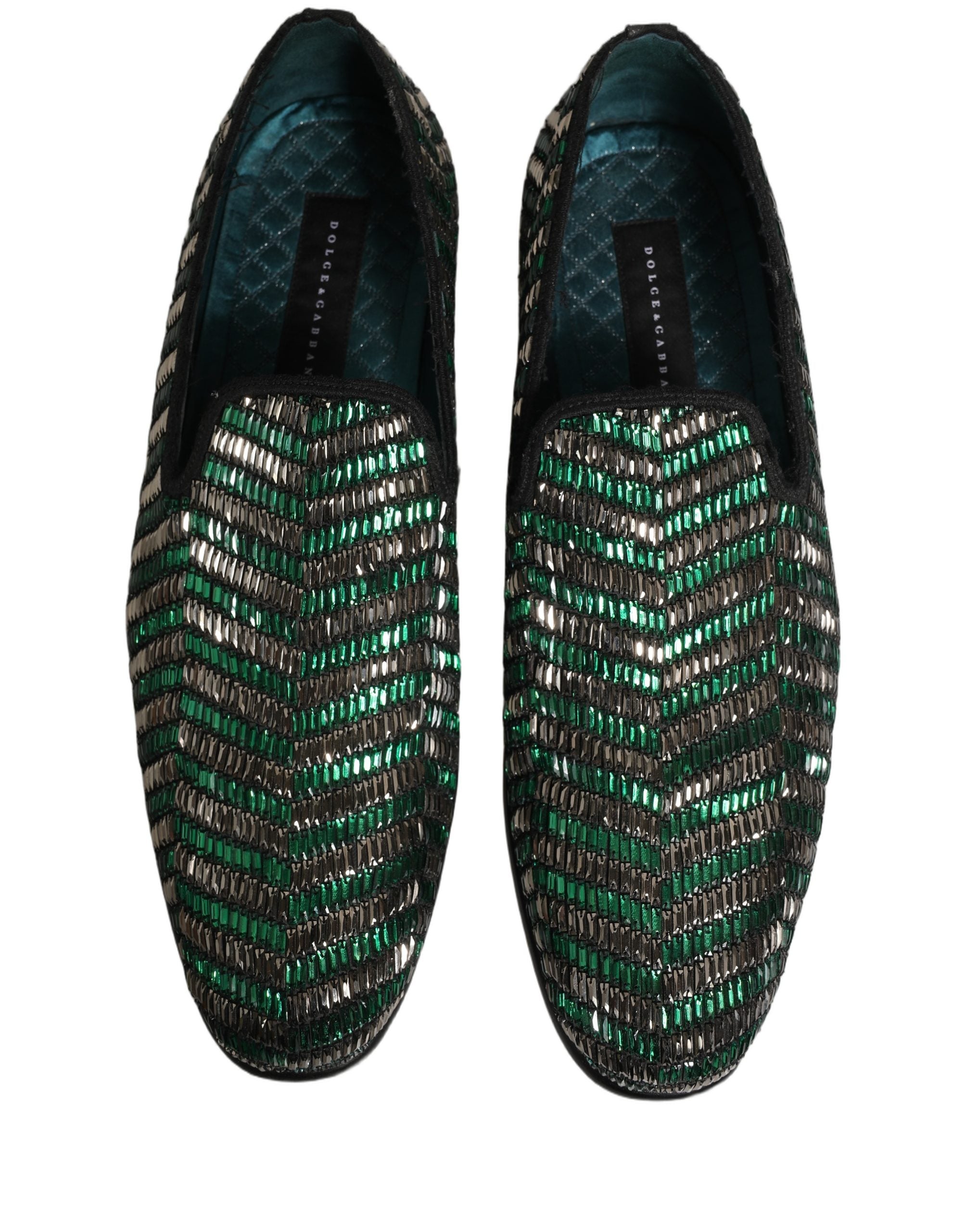 Silver Green Embellished Dress Loafers Shoes