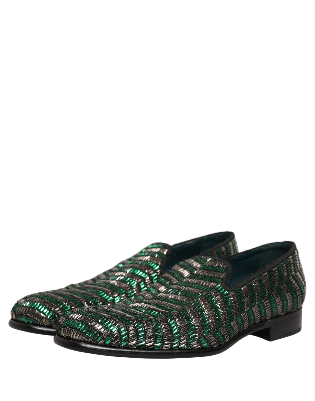 Silver Green Embellished Dress Loafers Shoes