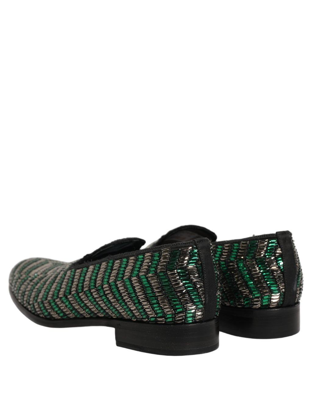 Silver Green Embellished Dress Loafers Shoes