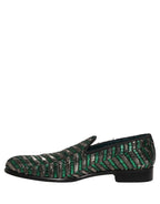 Silver Green Embellished Dress Loafers Shoes