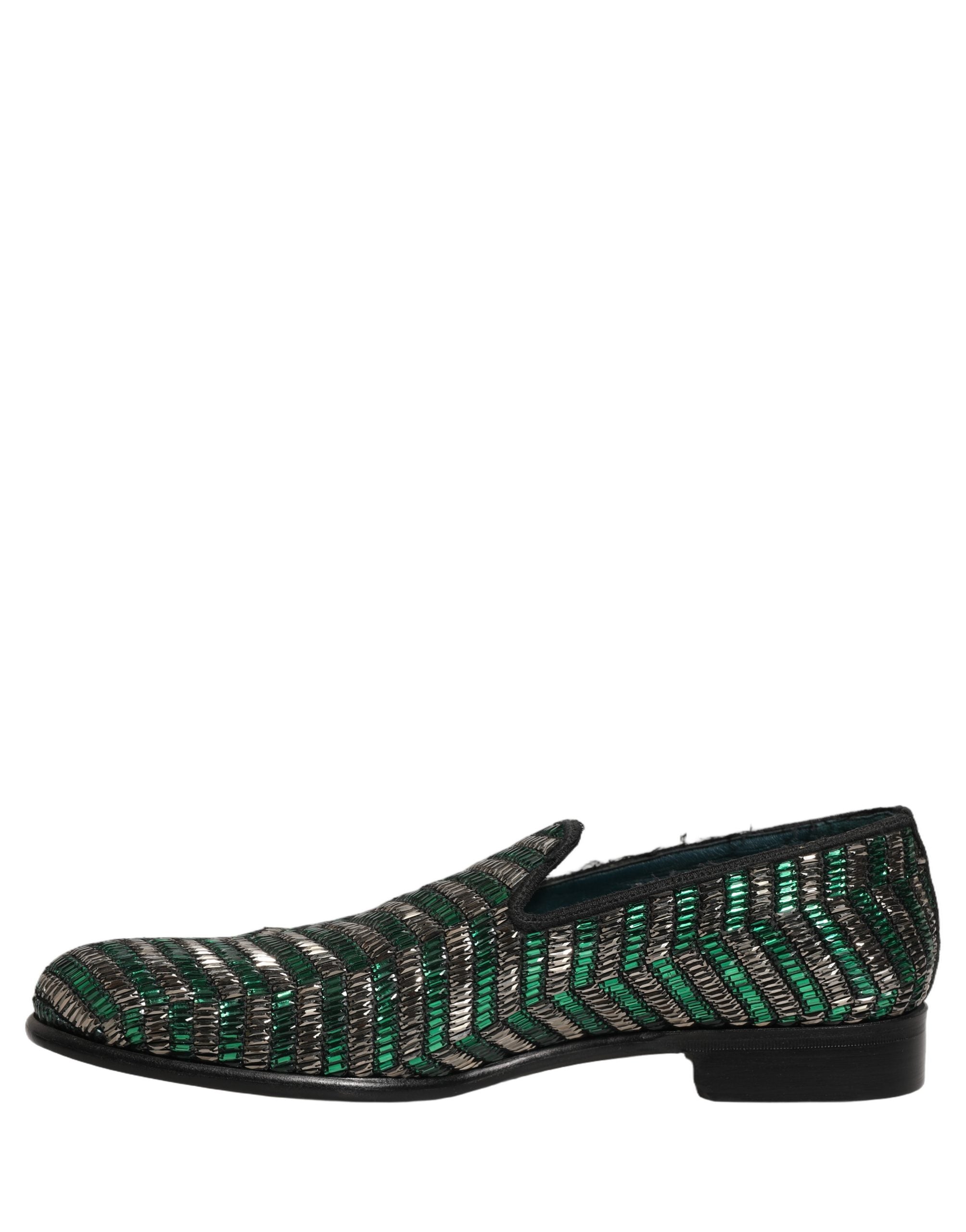 Silver Green Embellished Dress Loafers Shoes