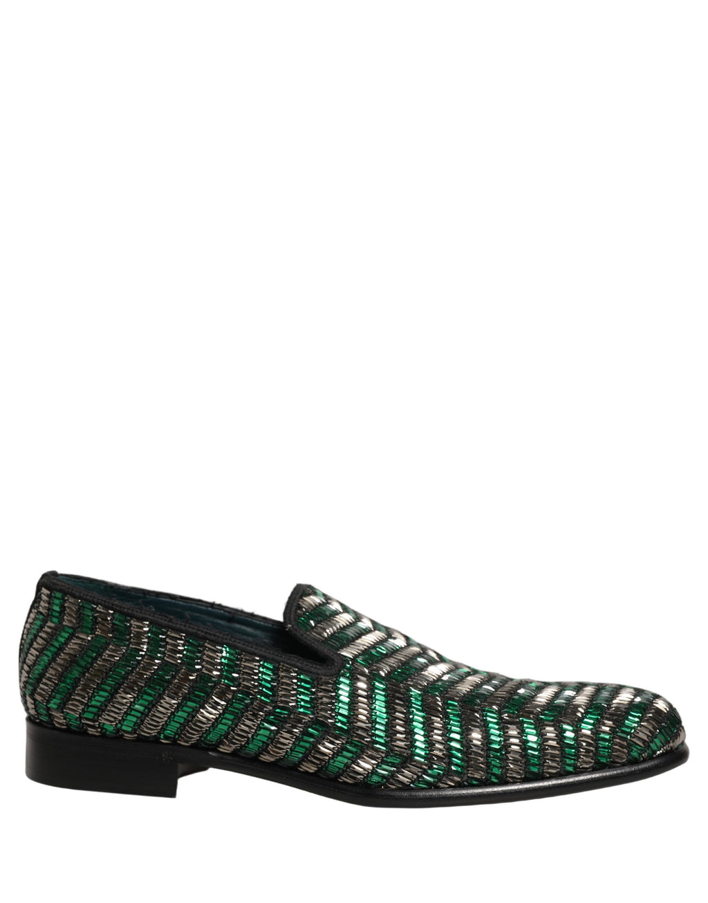 Silver Green Embellished Dress Loafers Shoes