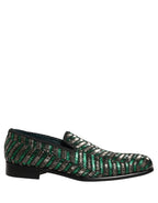Silver Green Embellished Dress Loafers Shoes