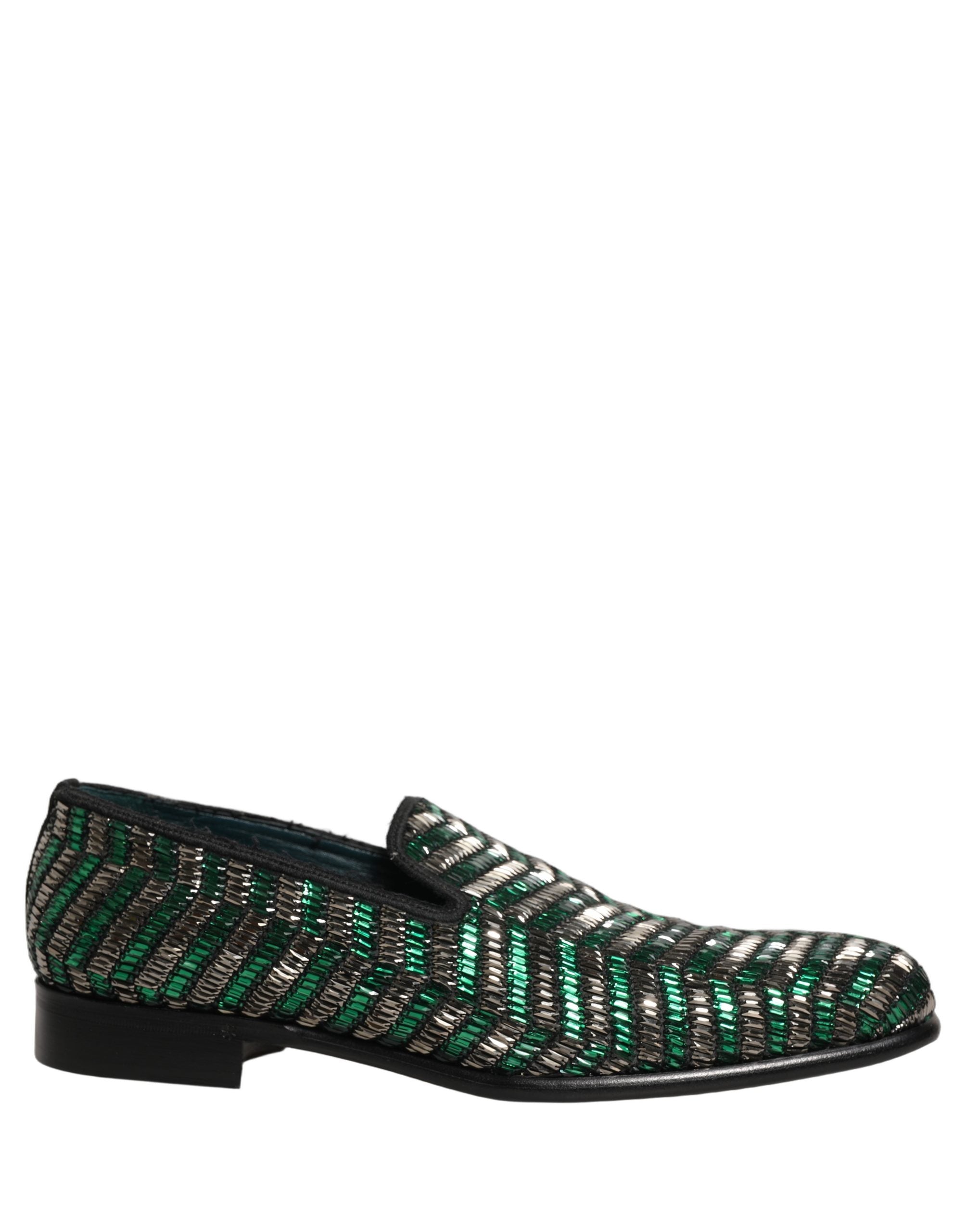 Silver Green Embellished Dress Loafers Shoes