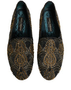Black Gold Embellished Dress Loafers Shoes