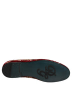 Red Velvet Floral Embroidery Loafers Shoes