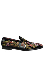 Black Velvet Floral Embroidery Loafers Shoes