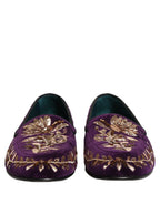 Violet Velvet Floral Embroidery Loafers Shoes