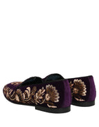 Violet Velvet Floral Embroidery Loafers Shoes