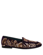 Violet Velvet Floral Embroidery Loafers Shoes