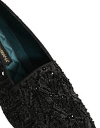 Black Velvet Embroidered Dress Loafers Shoes