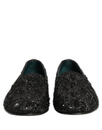 Black Velvet Embroidered Dress Loafers Shoes