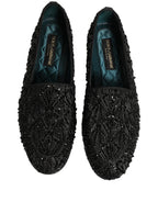 Black Velvet Embroidered Dress Loafers Shoes