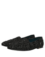 Black Velvet Embroidered Dress Loafers Shoes