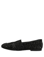 Black Velvet Embroidered Dress Loafers Shoes