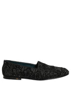 Black Velvet Embroidered Dress Loafers Shoes