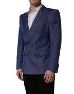 Blue Wool Double Breasted Men Blazer Jacket