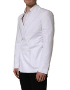 White Cotton Double Breasted Blazer Jacket