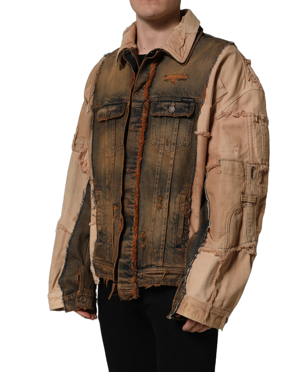 Multicolor Raw Cut Panelled Denim Men Jacket