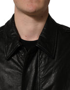 Black Leather Full Zip Men Biker Jacket