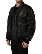 Black Leather Full Zip Men Biker Jacket