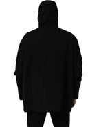 Black Nylon Men Hooded Windbreaker Jacket