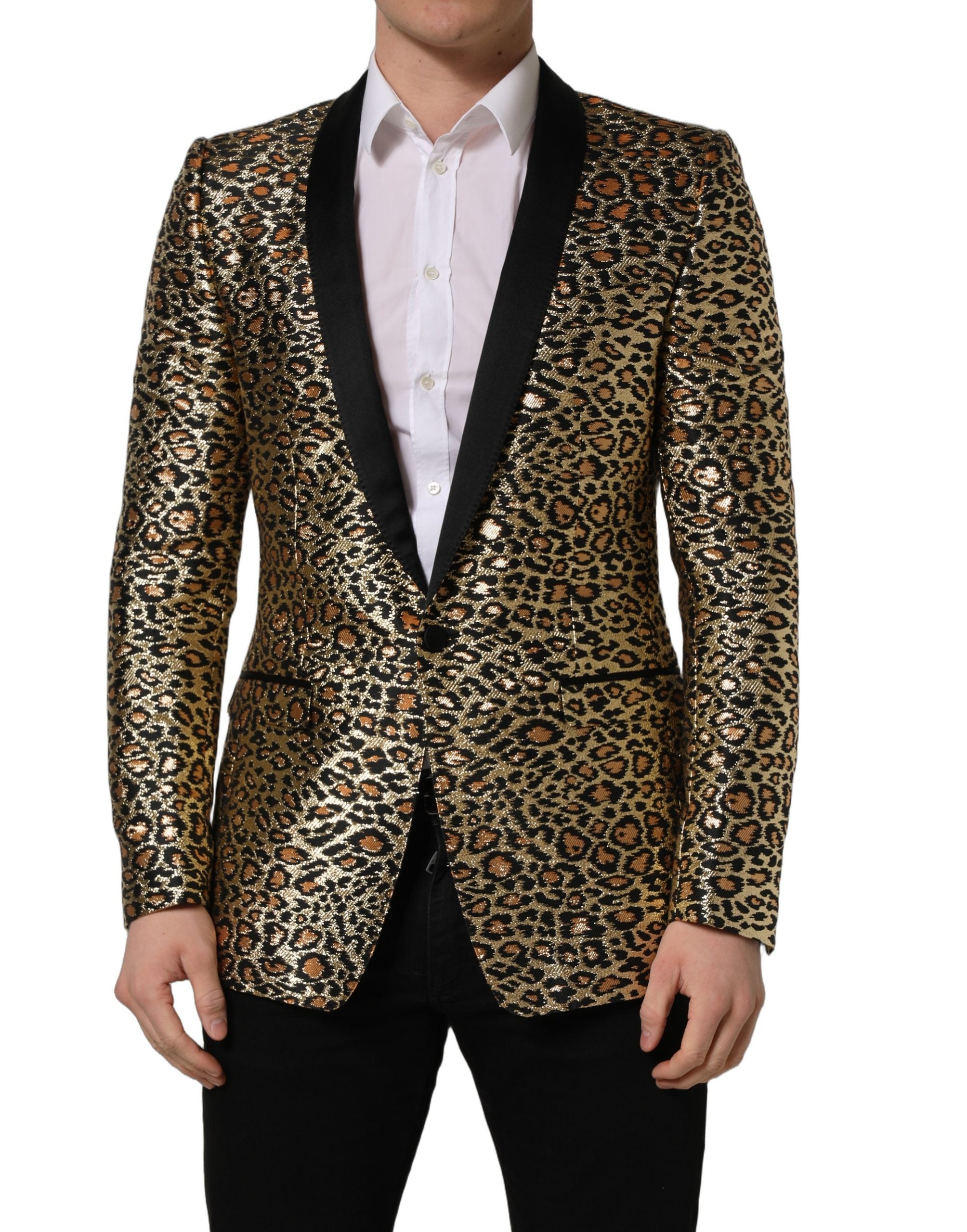 Gold Leopard Single Breasted Men Coat Jacket