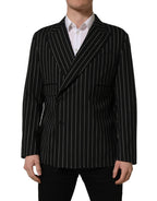 Black Stripes Wool Double Breasted Jacket