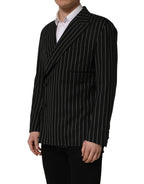 Black Stripes Wool Double Breasted Jacket
