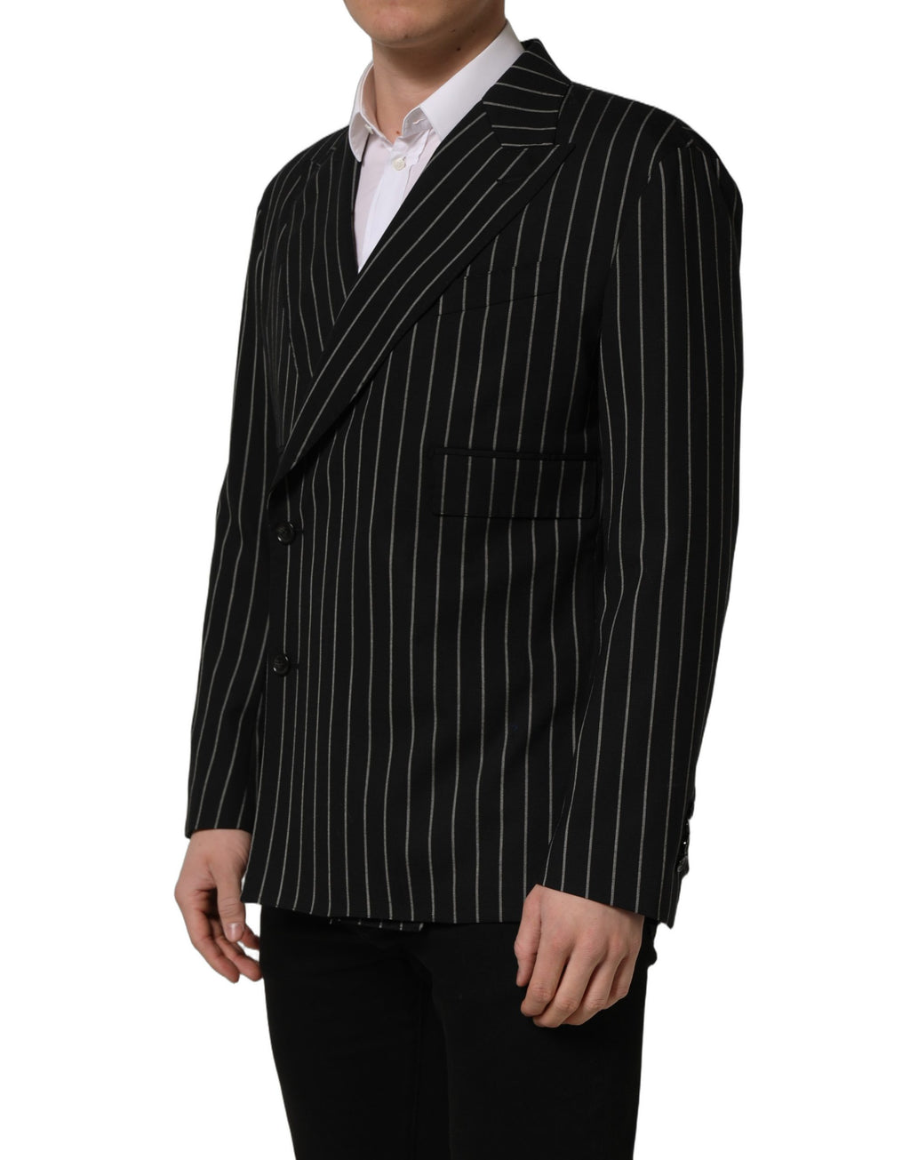 Dark Gray Stripes Wool Double Breasted Jacket