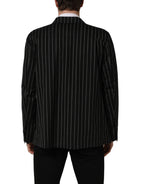 Black Stripes Wool Double Breasted Jacket