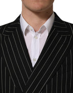 Black Stripes Wool Double Breasted Jacket
