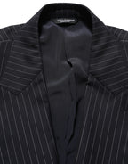 Black Stripes Wool Double Breasted Jacket
