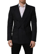 Black Stripes Wool Double Breasted Jacket