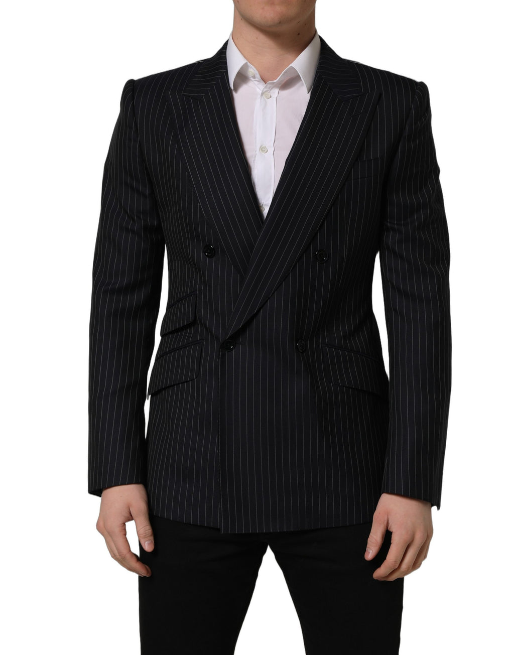 Dark Gray Stripes Wool Double Breasted Jacket