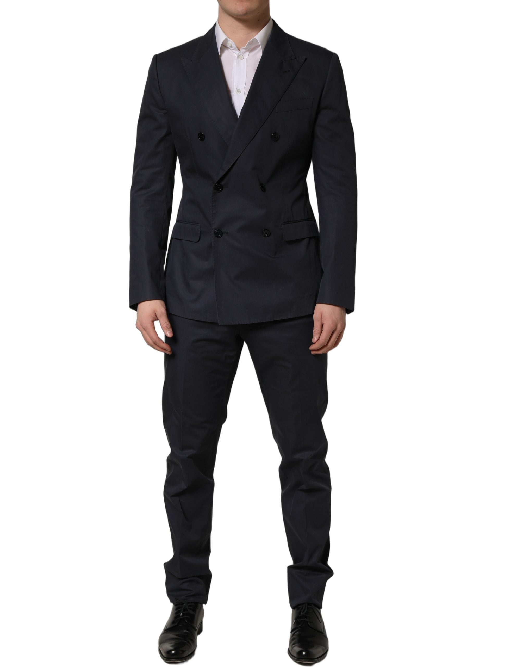 Blue Cotton Slim Fit Formal 2 Piece Men Suit