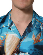 Blue Silk Twill Hawaiian GraphicPrint Shirt