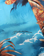 Blue Silk Twill Hawaiian GraphicPrint Shirt