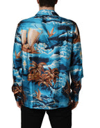 Blue Silk Twill Hawaiian GraphicPrint Shirt