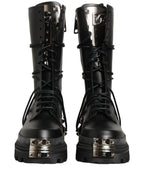 Black Stud Platform Combat High Boots Shoes